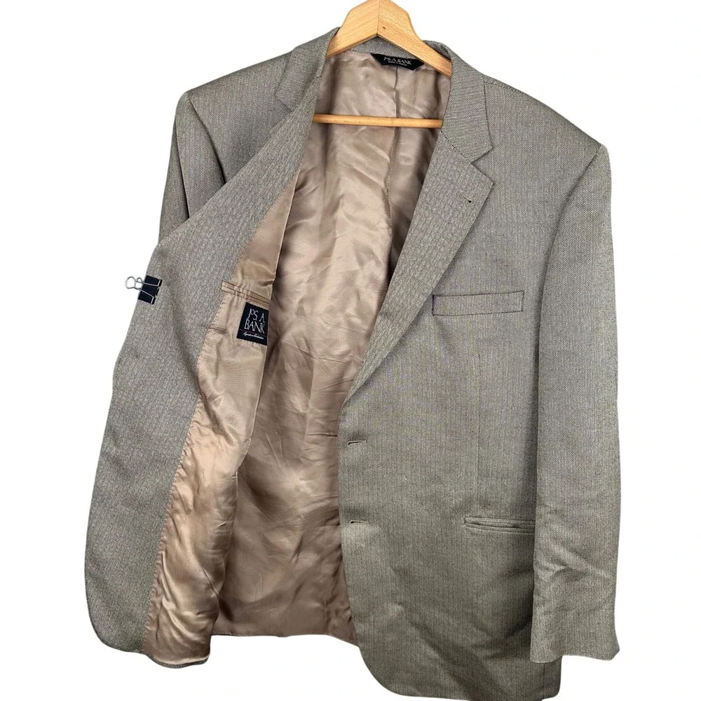 Jos. A. Bank Signature Collection 46R Blazer Tan Grey Herringbone Sport Coat